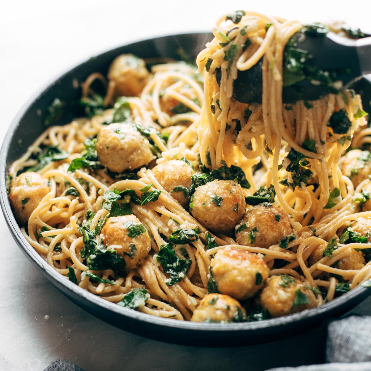 Garlic Herb Spaghetti with Chicken Meatballs