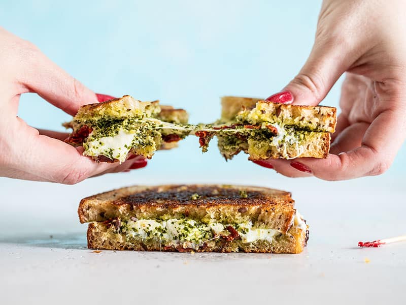 Pesto Grilled Cheese with Sun Dried Tomatoes