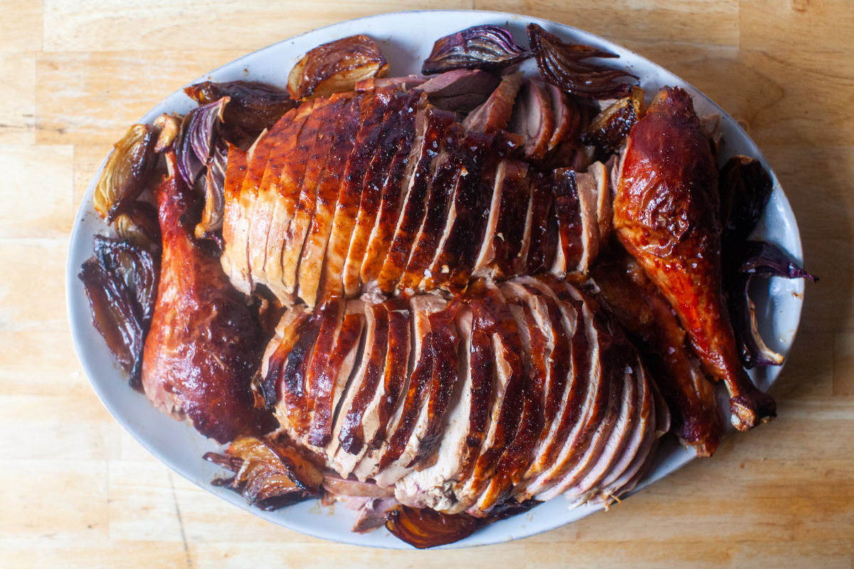 dry-brined turkey with roasted onions