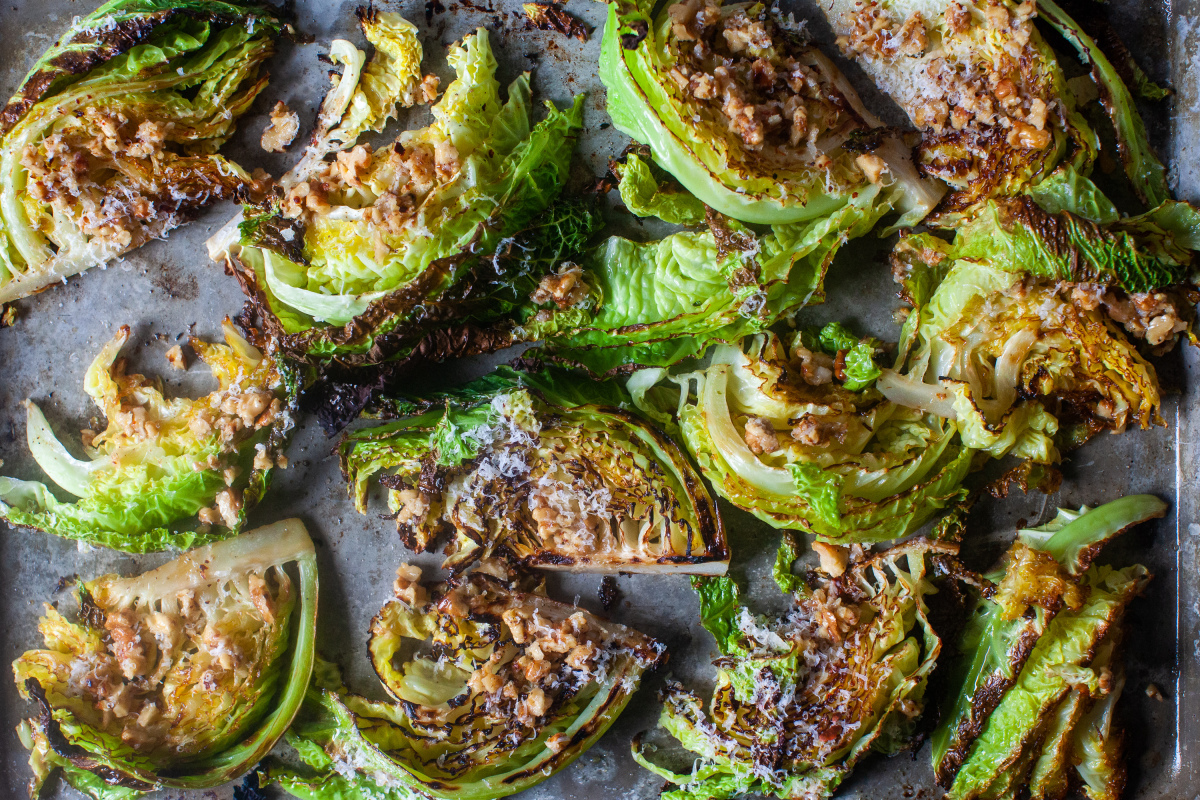 roasted cabbage with walnuts and parmesan