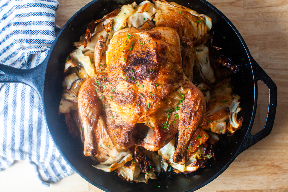 roast chicken with schmaltzy cabbage